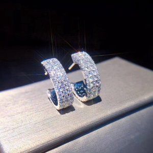 NEW 18K White Gold Triple Diamond Hoop Earrings